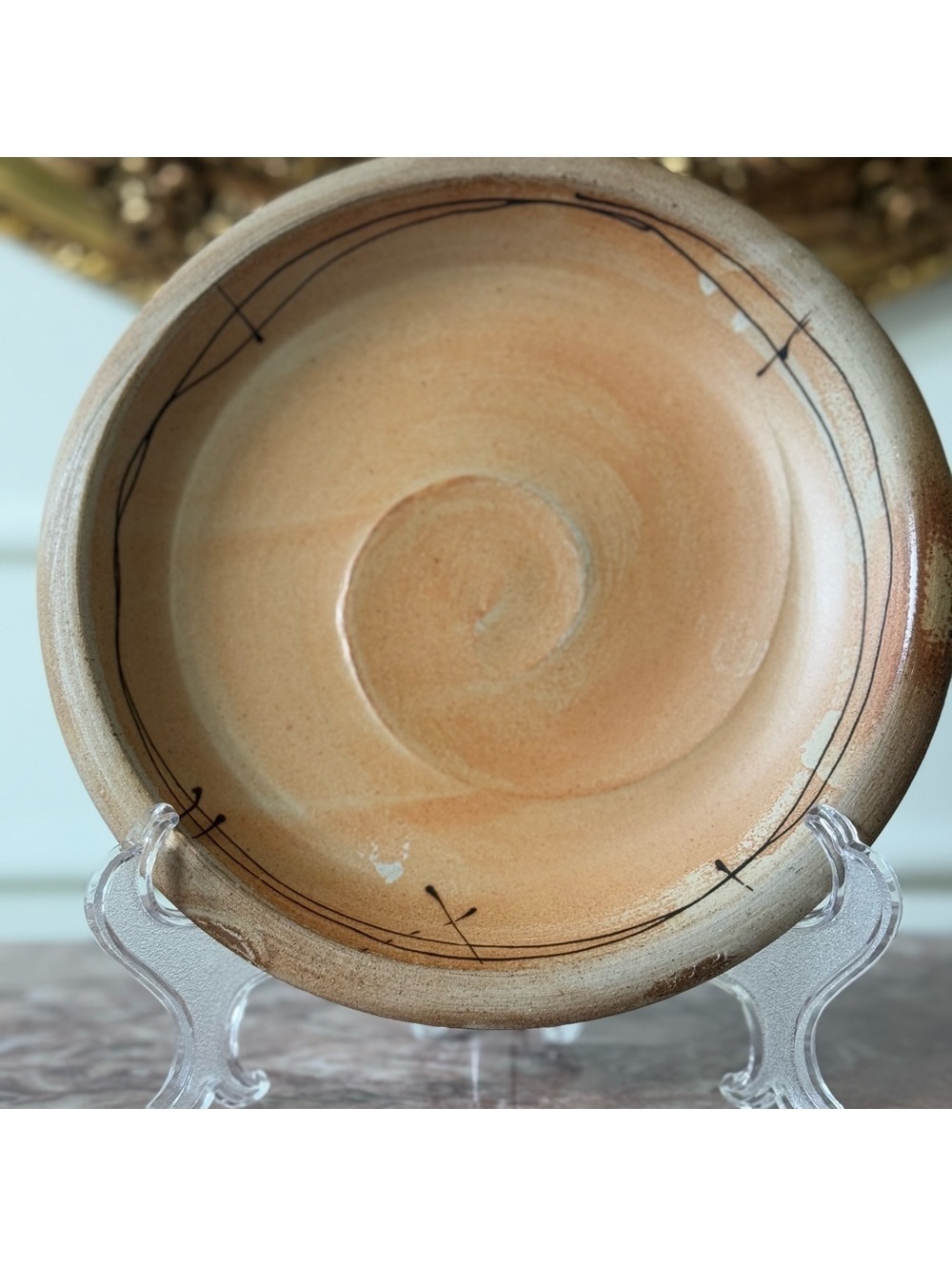Warm Tan Spiral Ceramic Plate 7.75 Inch |  Artisan Pottery Dish|  Rustic Decor